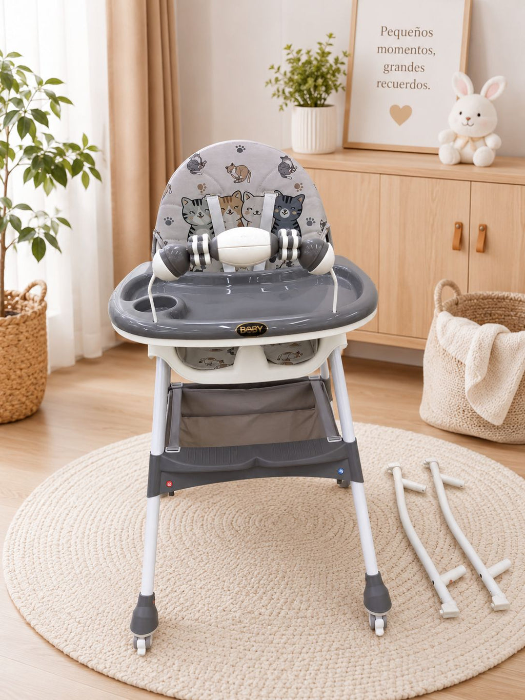 Silla Comedor 3 en 1 para Bebé | Alta, Baja y Mecedora con Ruedas