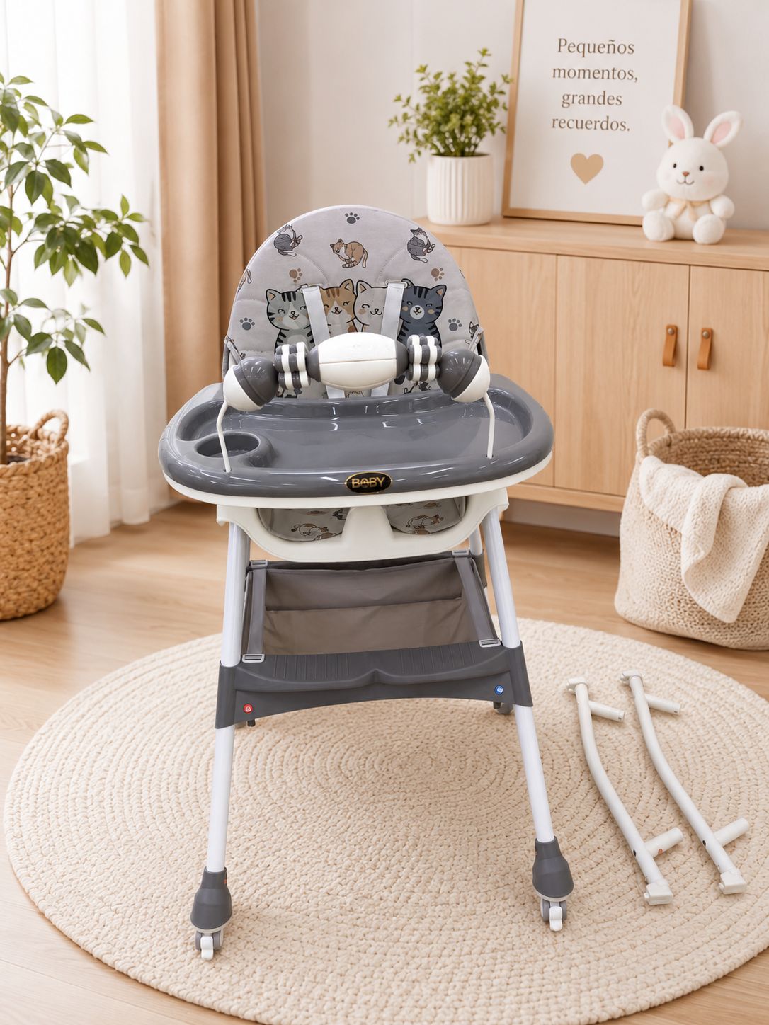 Silla Comedor 3 en 1 para Bebé | Alta, Baja y Mecedora con Ruedas