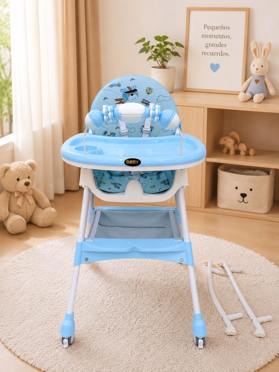 Silla Comedor 3 en 1 para Bebé | Alta, Baja y Mecedora con Ruedas