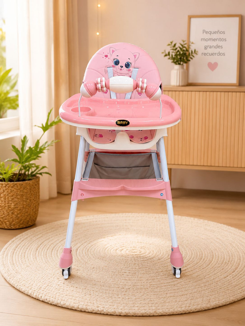 Silla Comedor 3 en 1 para Bebé | Alta, Baja y Mecedora con Ruedas