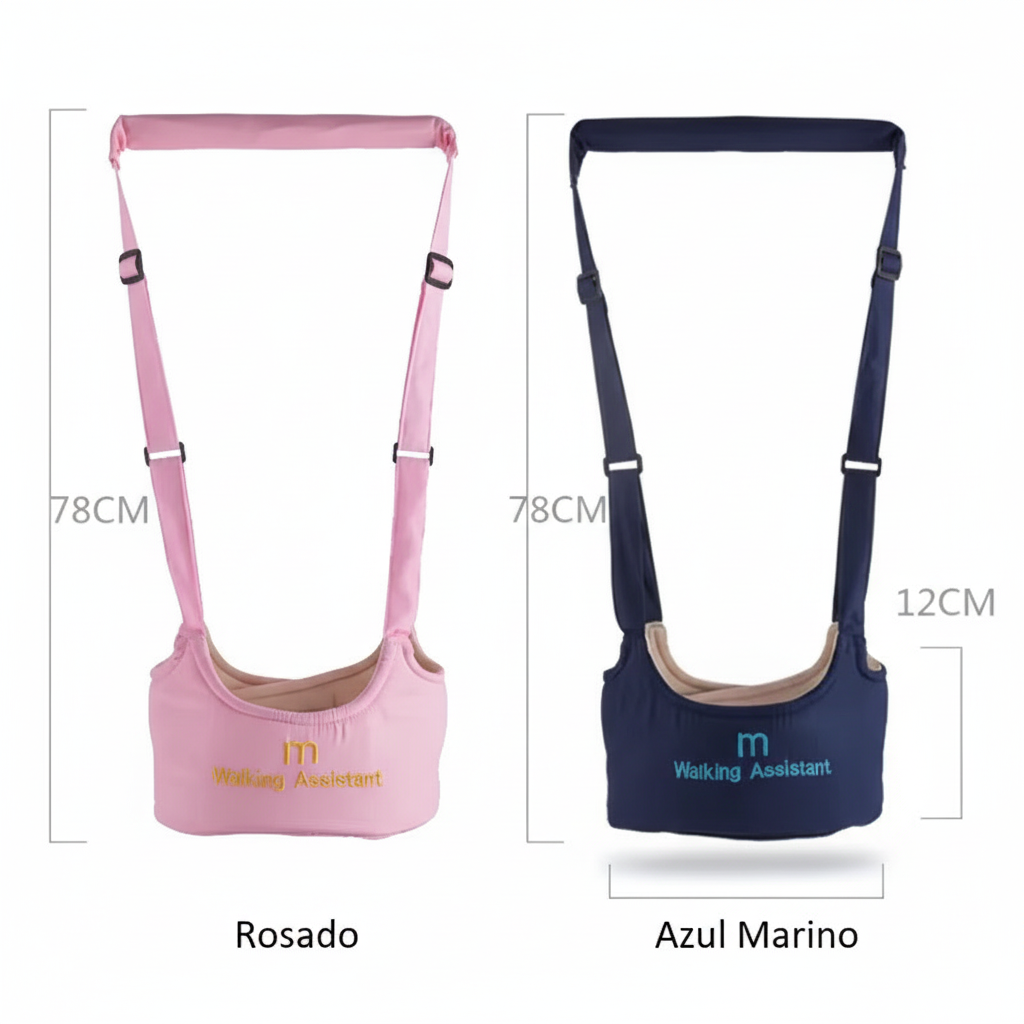 Arnés Walking Assistant rosado y azul con dimensiones