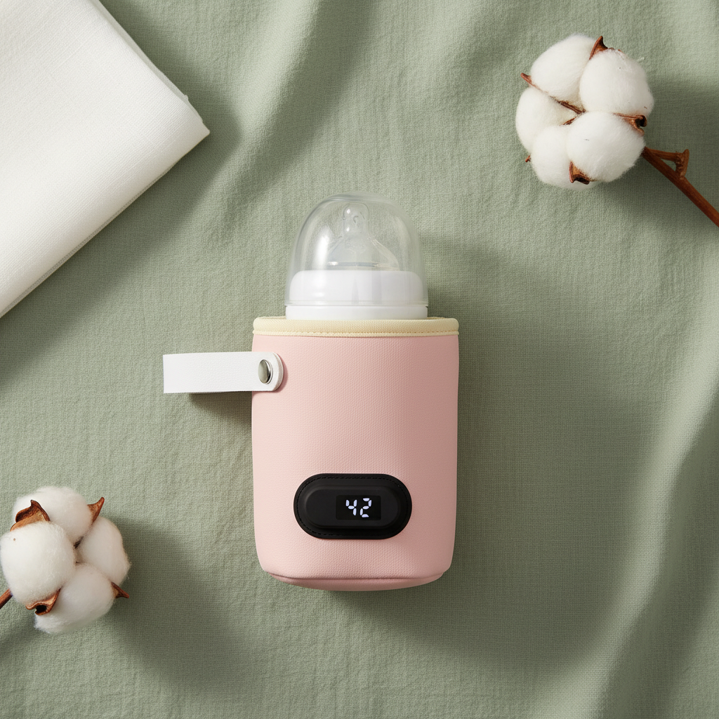 Calentador rosado flat lay fondo verde