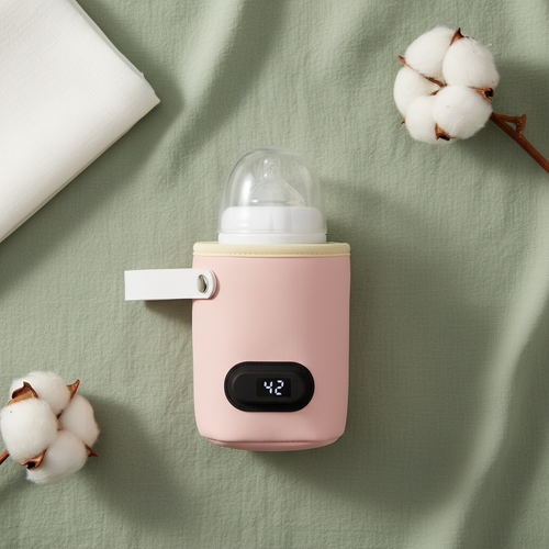 Calentador rosado flat lay fondo verde