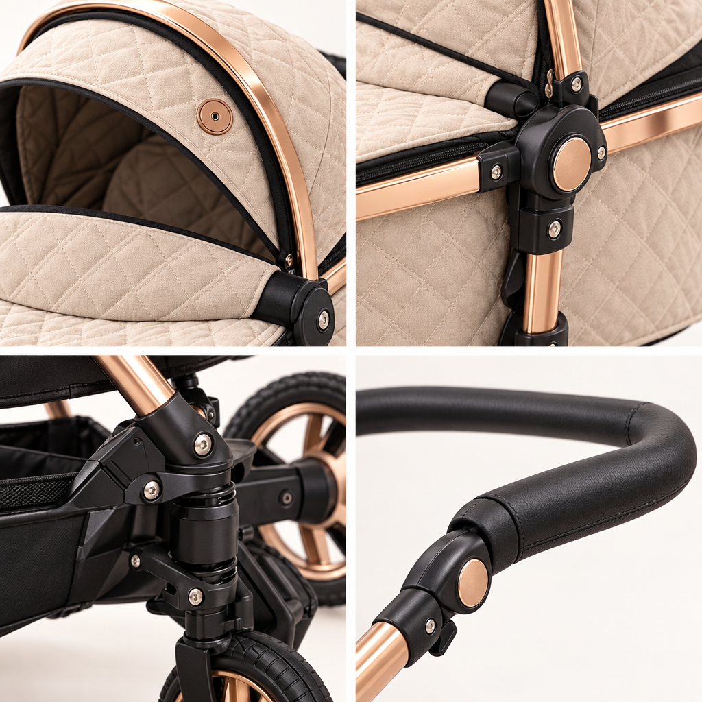 Detalles del coche beige y estructura oro rosa
