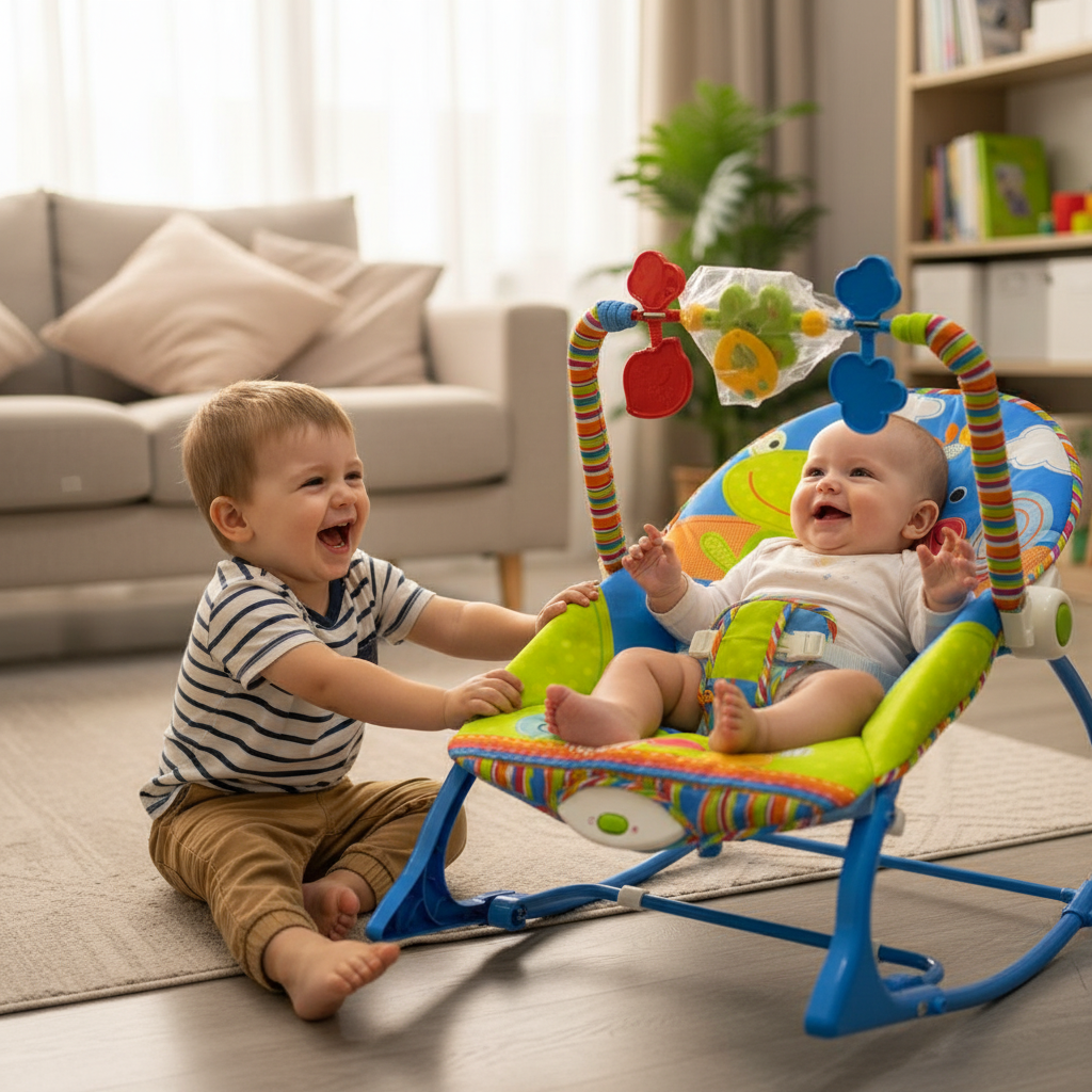 Silla Mecedora Convertible para Bebé | Vibración, Música y Barra de Juguetes