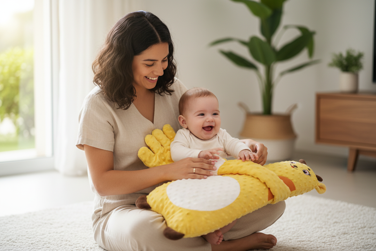 Mamá y bebé con almohada infantil