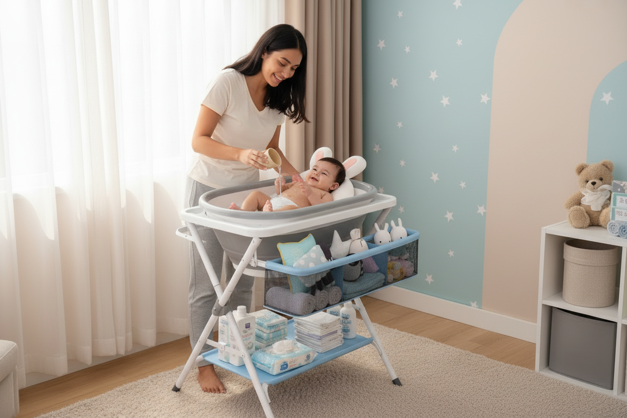Combo Bañera Plegable con Almohadilla y Ducha Eléctrica | CRIELA BABY™