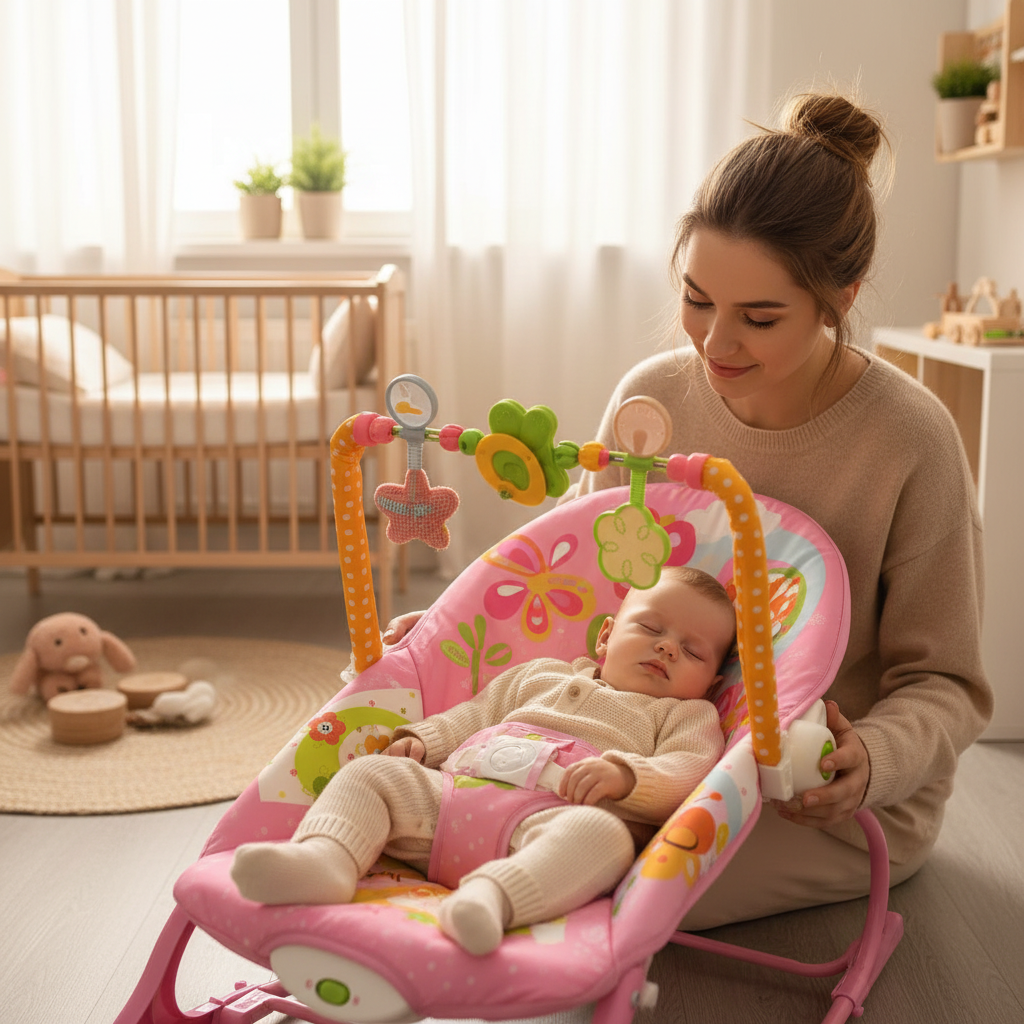Silla Mecedora Convertible para Bebé | Vibración, Música y Barra de Juguetes