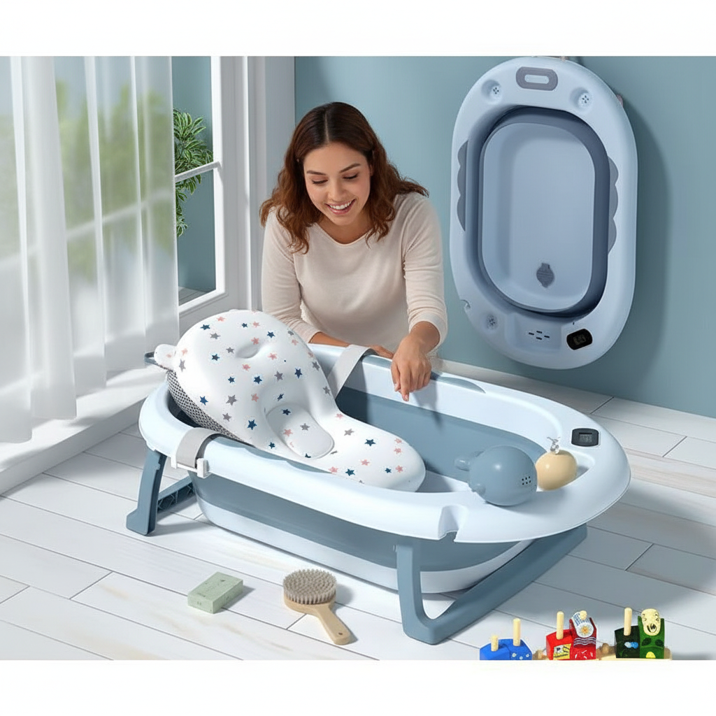 Mamá verificando temperatura con termómetro integrado