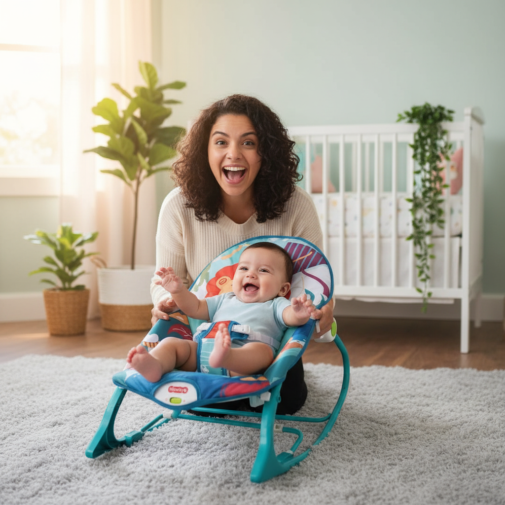 Mamá y bebé riendo en cuarto del bebé