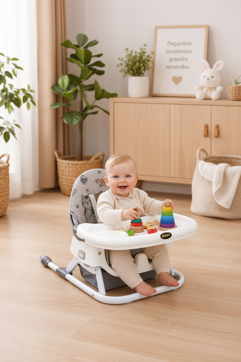 Silla Comedor 3 en 1 para Bebé | Alta, Baja y Mecedora con Ruedas