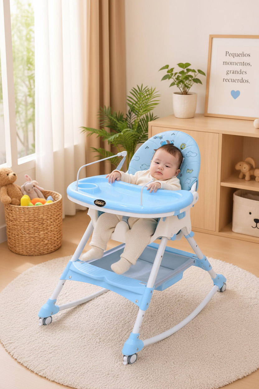 Silla Comedor 3 en 1 para Bebé | Alta, Baja y Mecedora con Ruedas
