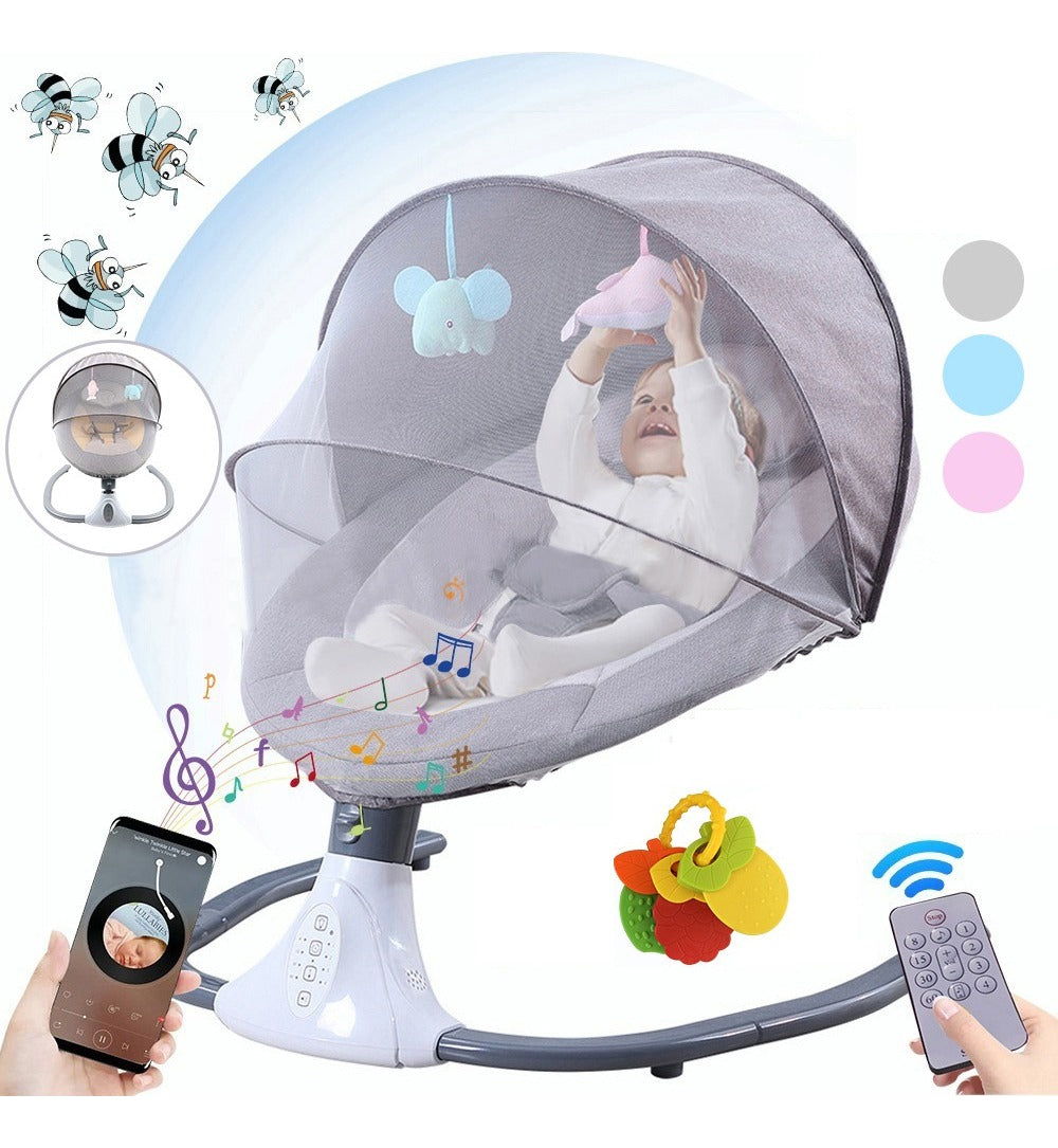 Silla Mecedora Eléctrica para Bebé con Mosquitero y Control Remoto