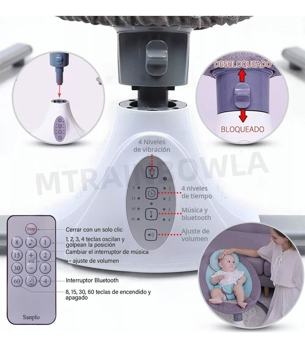Silla Mecedora Eléctrica para Bebé con Mosquitero y Control Remoto